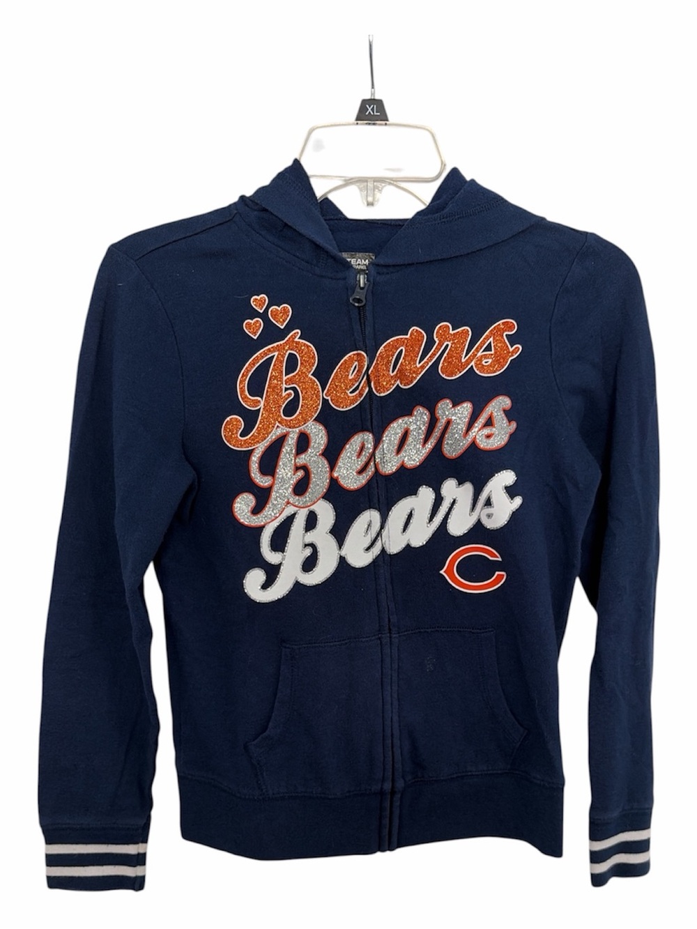Chicago Bears Girls' Navy Zip Hoodie - Glitter Logo